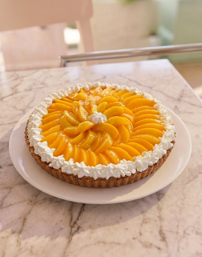 Tarta de durazno con crema
